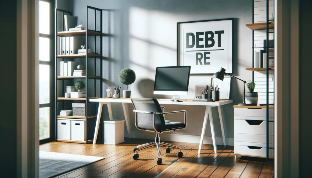 A modern, clutter-free home office with a sleek desk, ergonomic chair, and natural lighting.